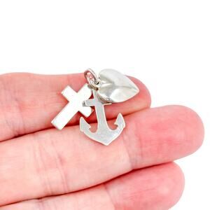 Vintage Sterling Silver Faith Hope Love Charm Pendant | Cross Anchor Heart Trio